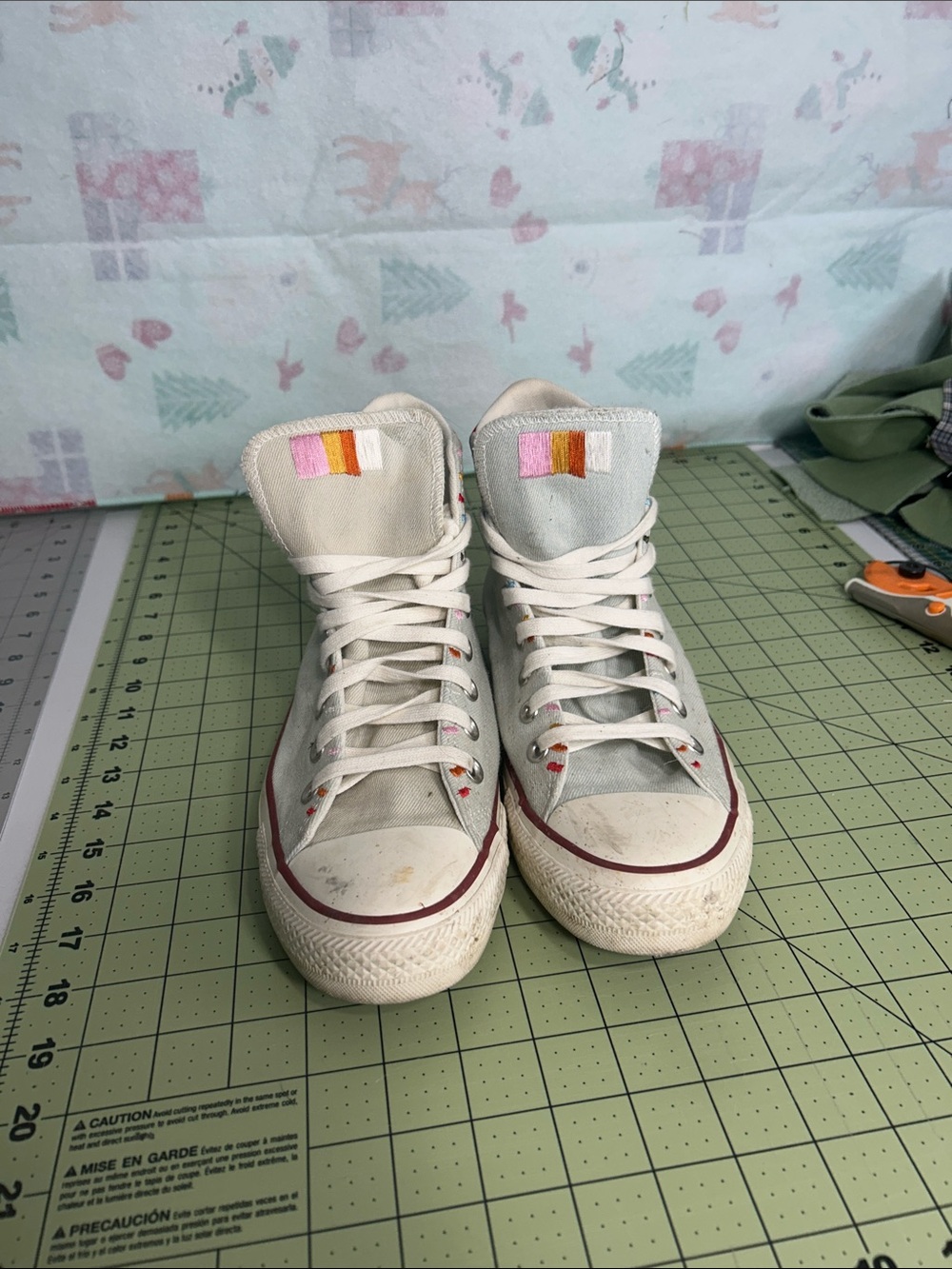 Kids High-Top Canvas Sneakers in Cream with Pink & Orange Accents